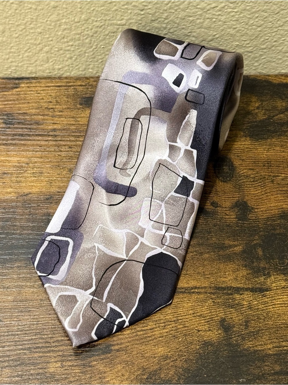 Men’s J. Garcia Arches Collection Fifty-Three Tan Black Purple Abstract Neck Tie